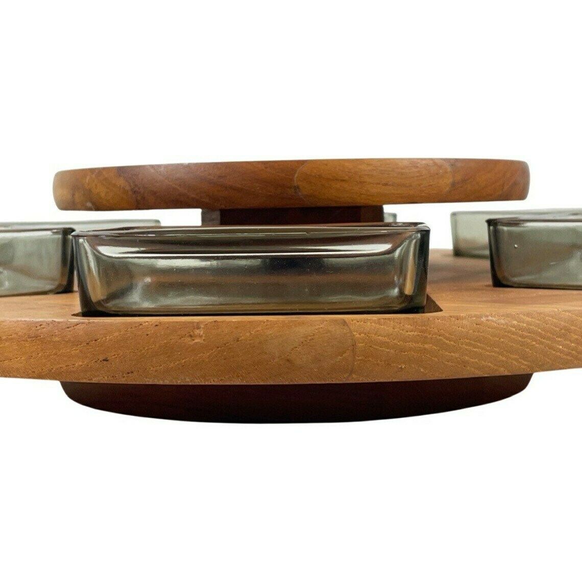 Digsmed   Lazy Susan / Serving Tray   Teak Wood And Smoked Glass   1950’s Scandinavian Design photo 191.0