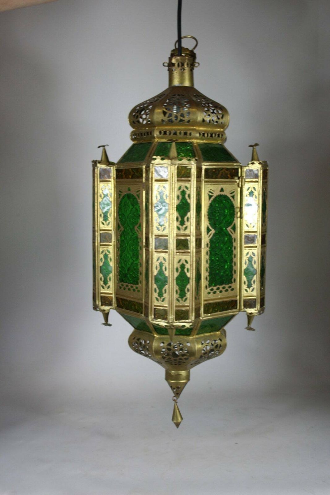 Arabian Hanging Pendant   Green Etched Glass And Tin photo Lighting