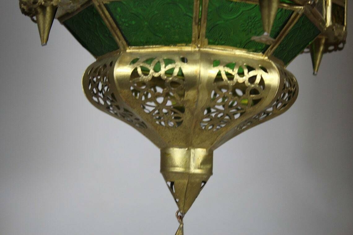 Arabian Hanging Pendant   Green Etched Glass And Tin photo 202.0