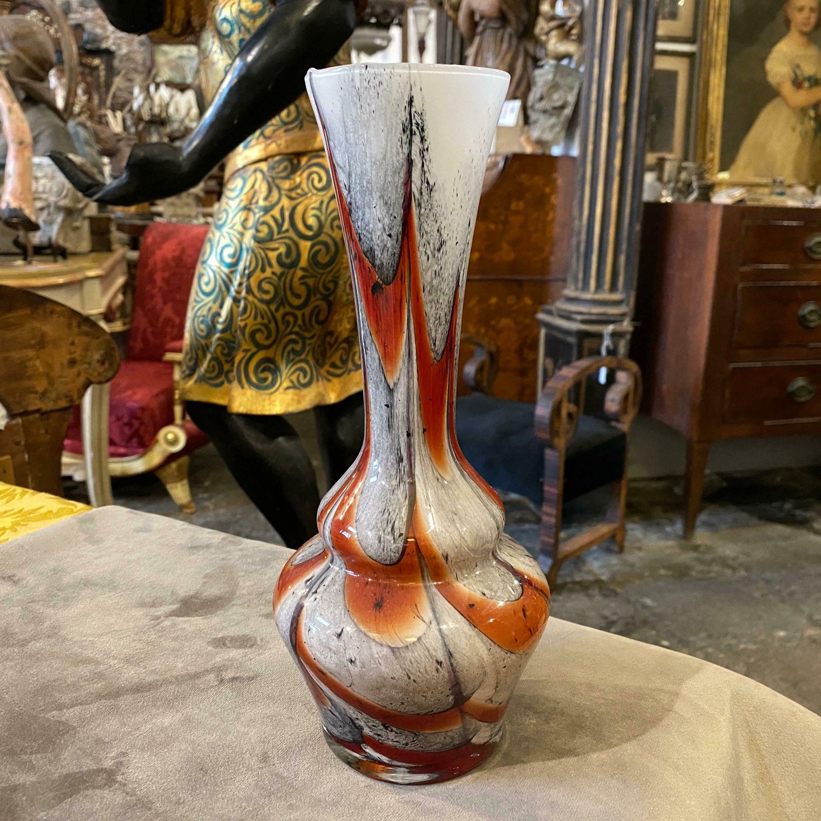 1970s Carlo Moretti Orange And Grey Opaline Glass Vase photo buy