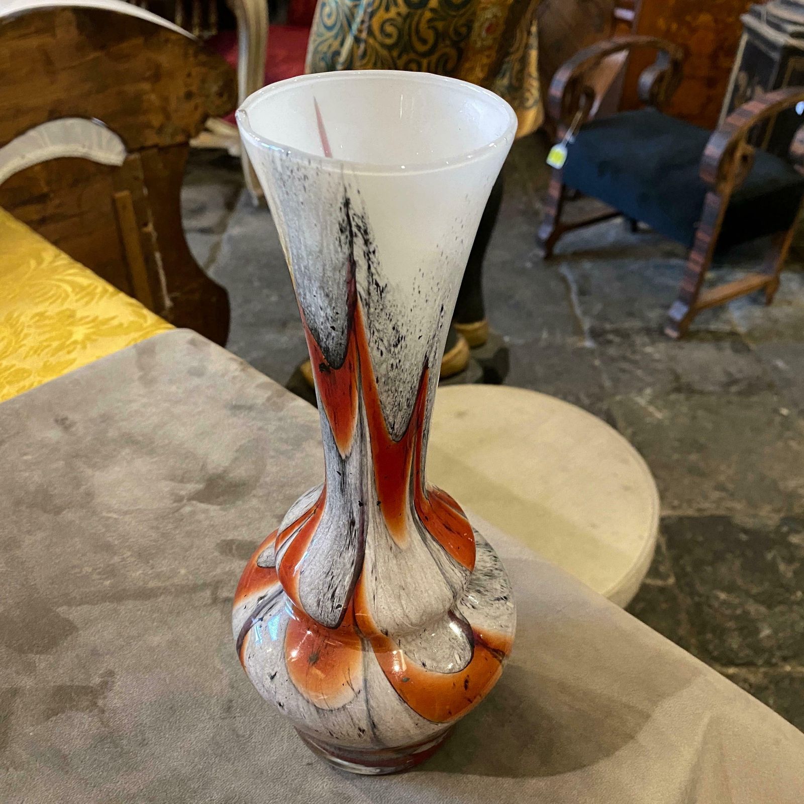 1970s Carlo Moretti Orange And Grey Opaline Glass Vase photo vintage