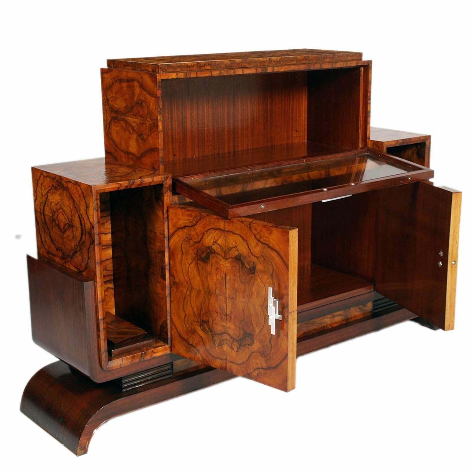 1930s French Art Decò Sideboard Buffet Dry Bar By Jules Leleu, In Walnut Briar photo Furniture