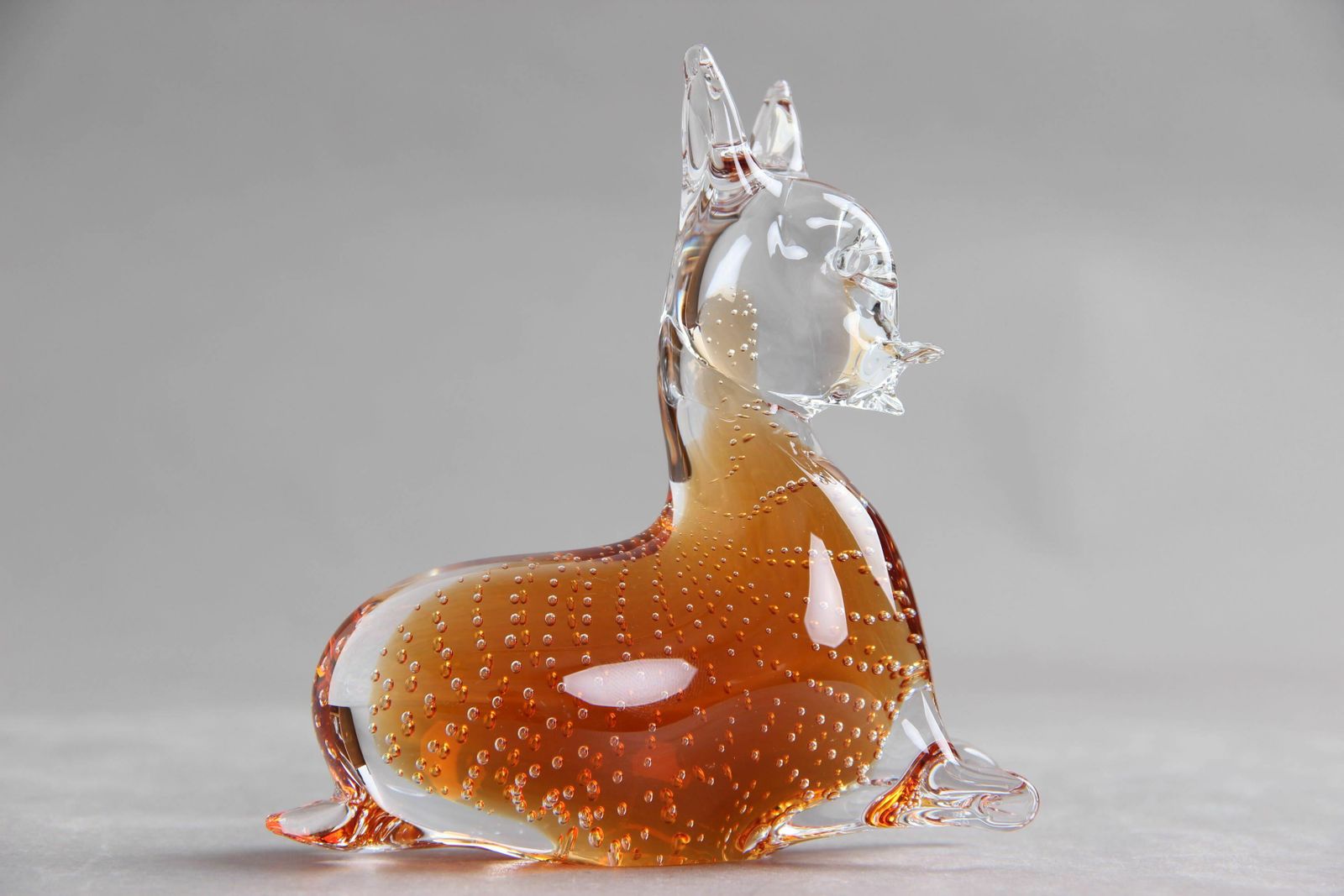 Bambi In Handmade Glass, Amber And Clear Glass, 1970s Design