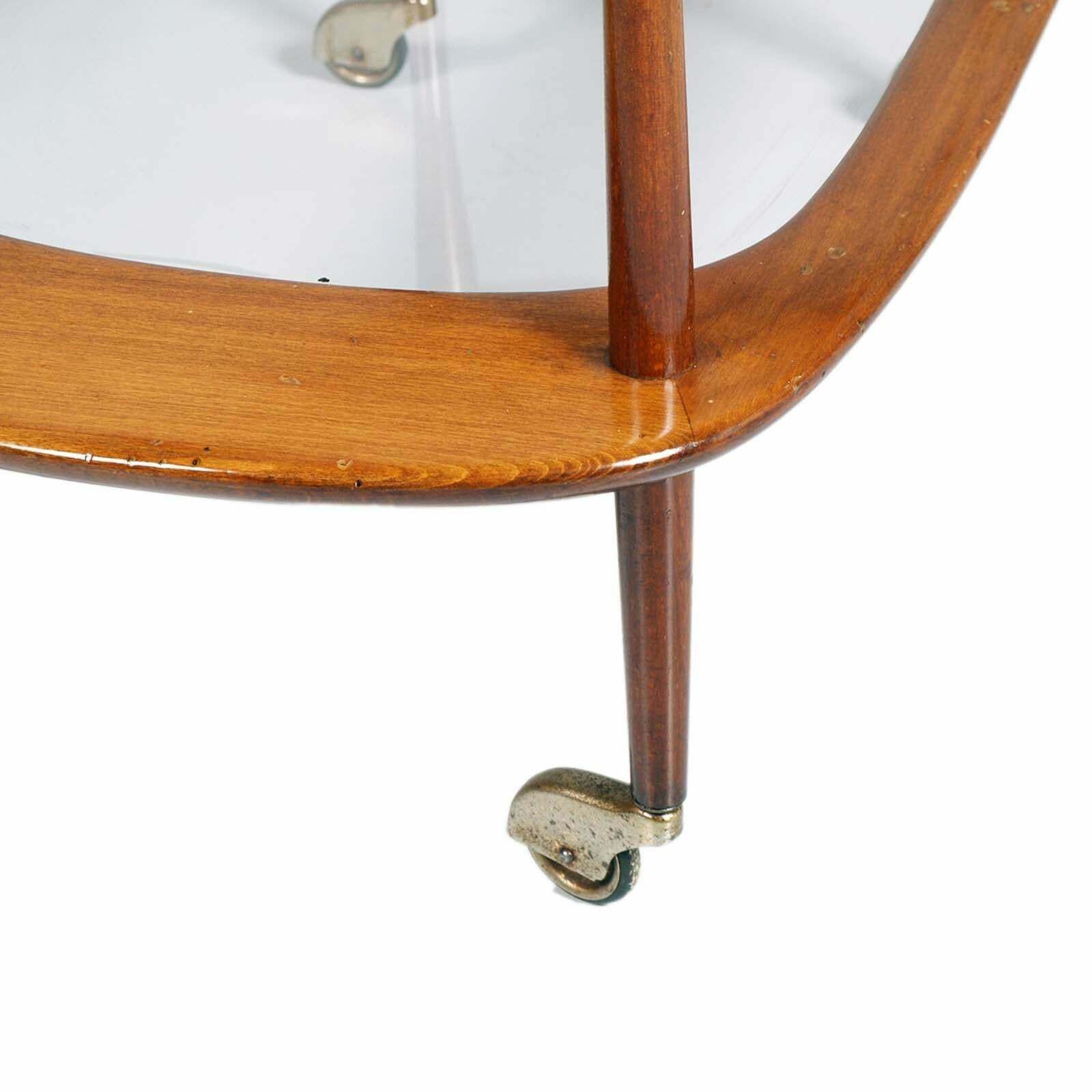 Mid Century Service Cart By Cesare Lacca For Cassina, In Teack , Cristal Tops photo 4180.04