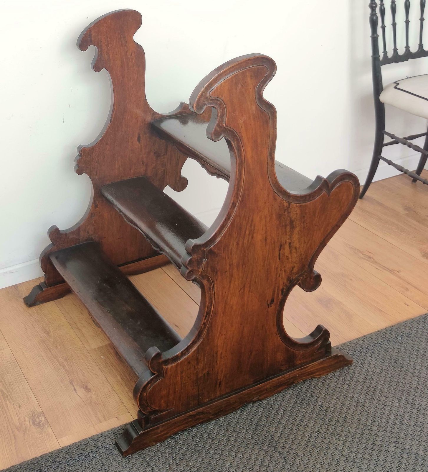 Antique Italian Carved Walnut Wood Large Wood 3 Step Library Ladder photo Home Decor