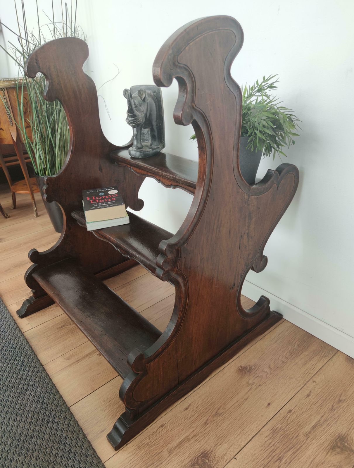 Antique Italian Carved Walnut Wood Large Wood 3 Step Library Ladder photo 1553.0