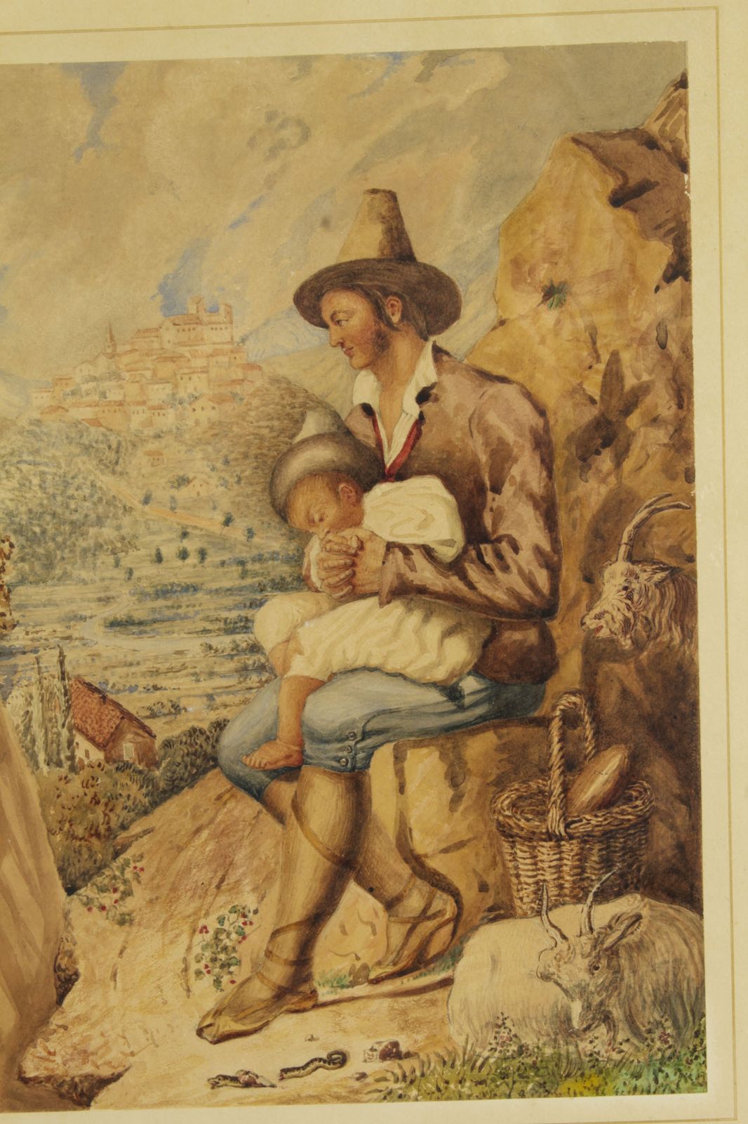 Antique Italian Water Colour Titled "Contadino Di Sabina" 19th C photo 250.0