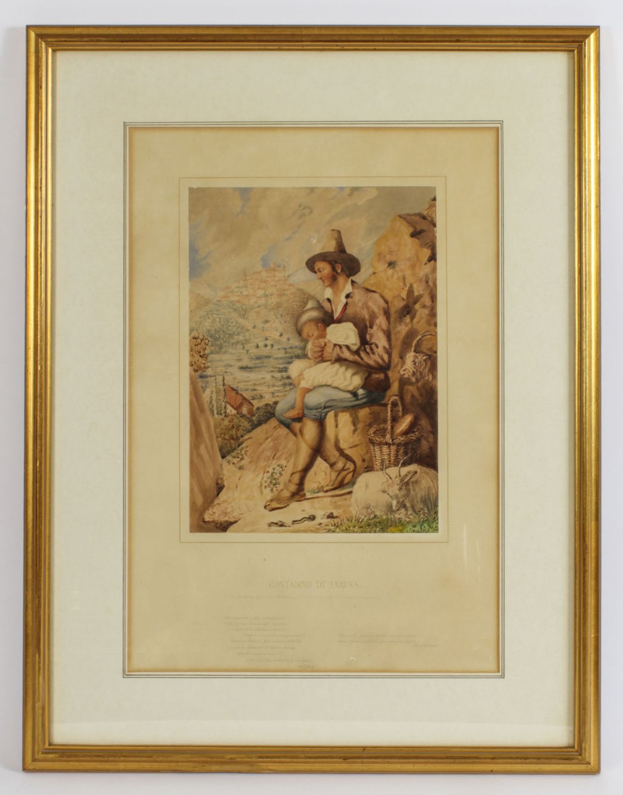 photo furniture Antique Italian Water Colour Titled "Contadino Di Sabina" 19th C