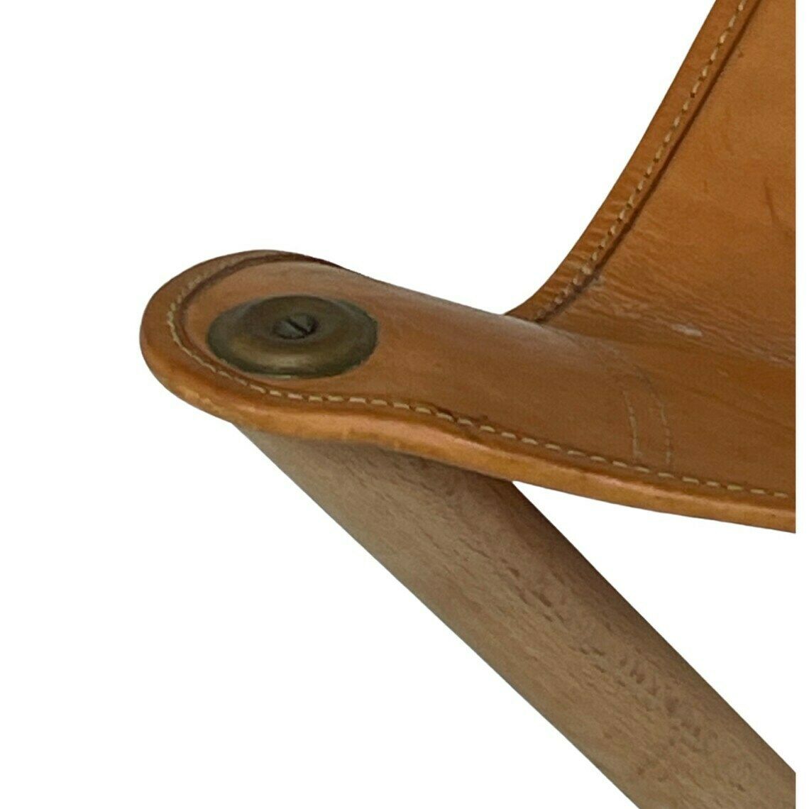 Jachtstoel   Opvouwbaar Driepootskrukje   Hout En Leren Bekleding   Military Campaign Stijl   Lichtbruin photo for sale
