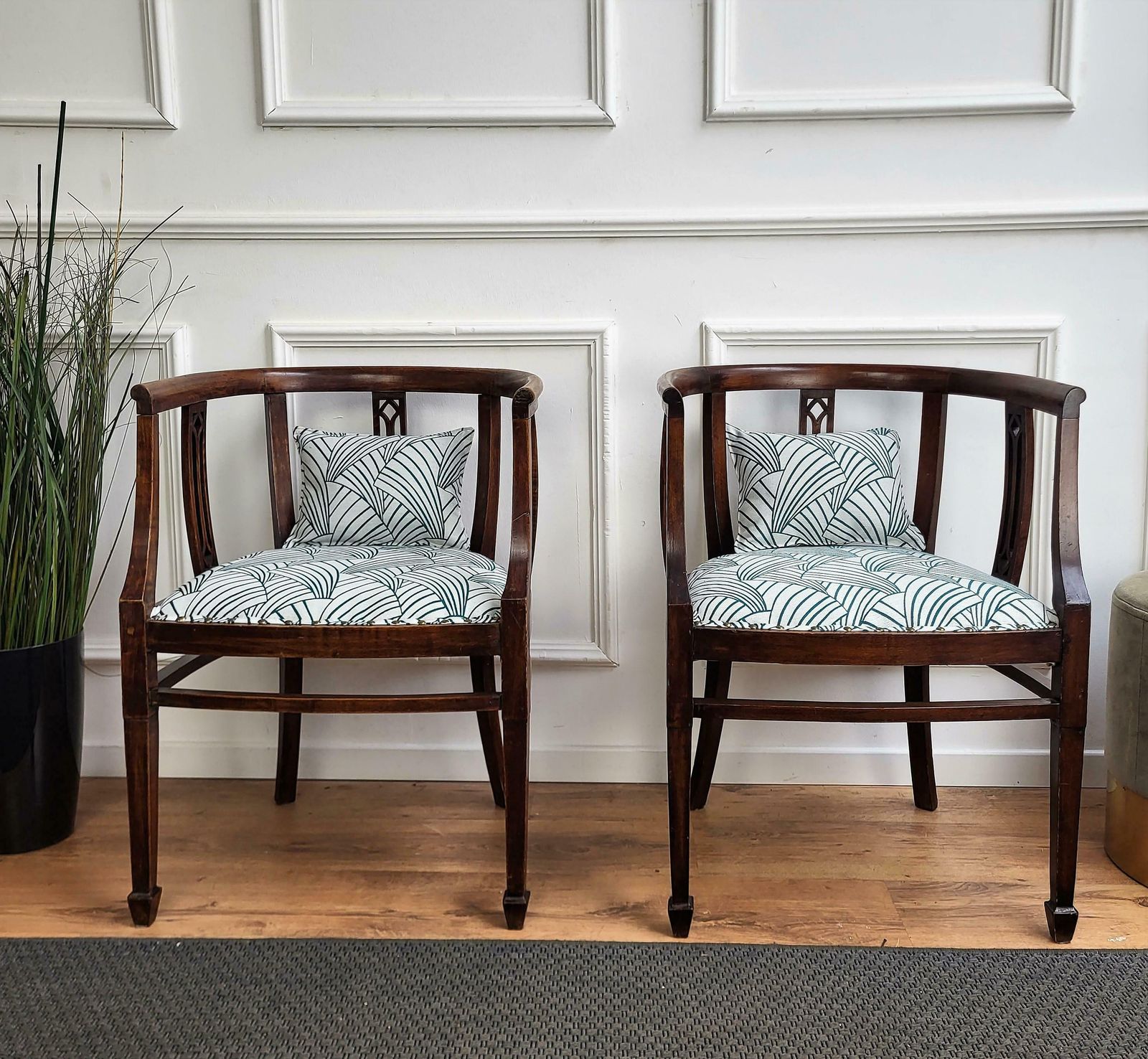 Pair Of 20thcentury Italian Wooden Carved Upholstered Chairs photo buy