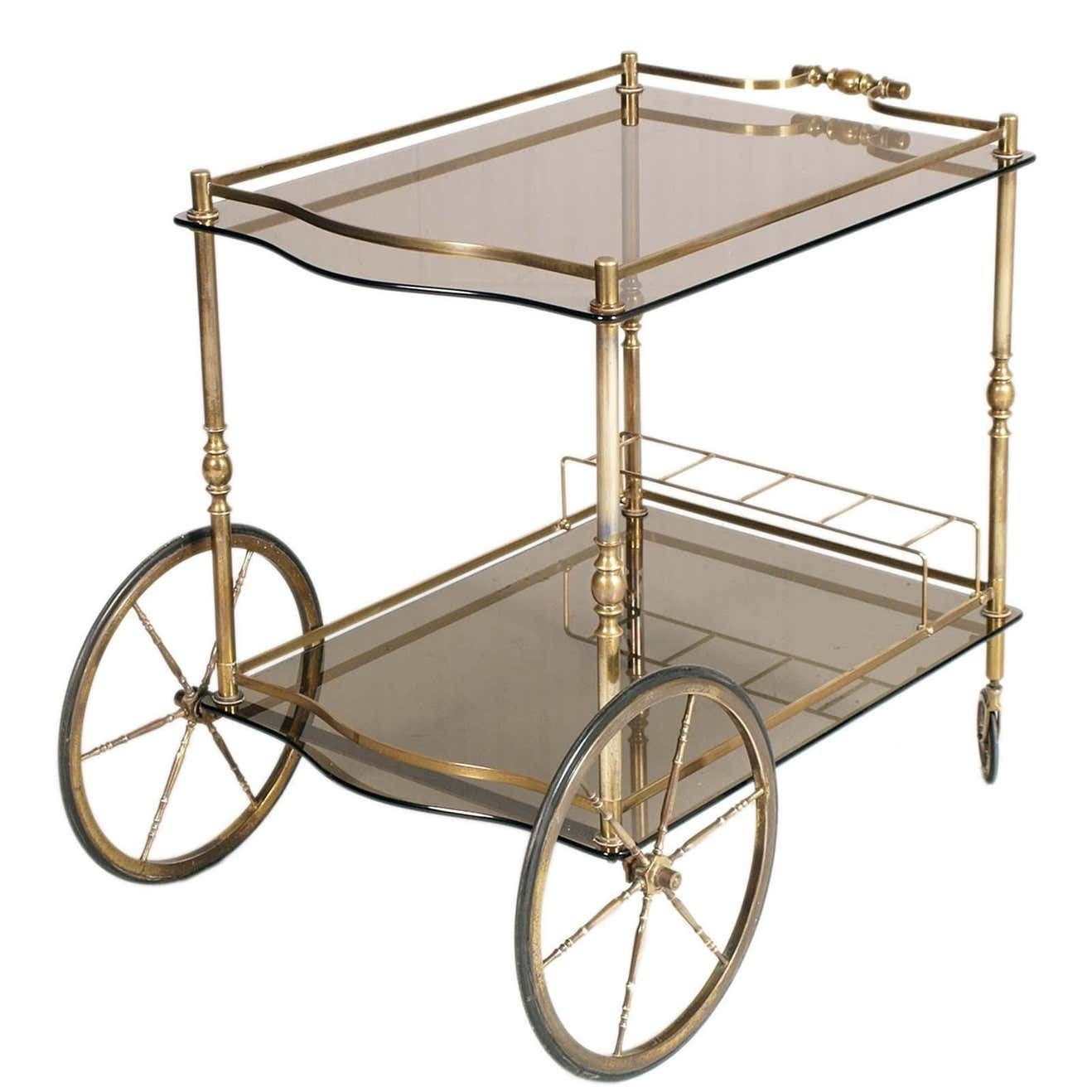 1950s Bar Cart By Aldo Tura For Danieli Hotel Venice Golden Brass Two Tops Glass photo 3739.84