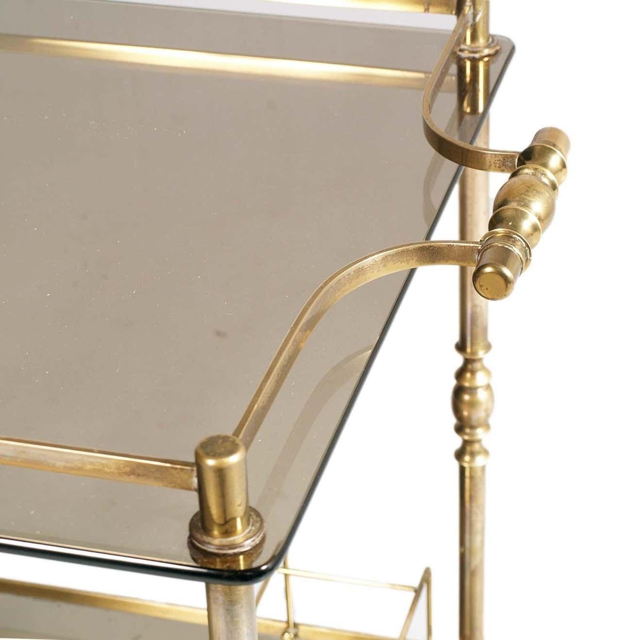 1950s Bar Cart By Aldo Tura For Danieli Hotel Venice Golden Brass Two Tops Glass photo buy