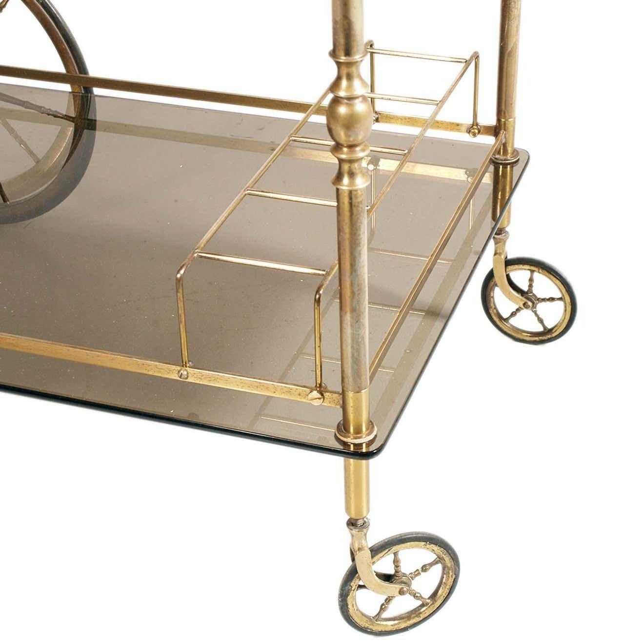 3739.84 1950s Bar Cart By Aldo Tura For Danieli Hotel Venice Golden Brass Two Tops Glass photo