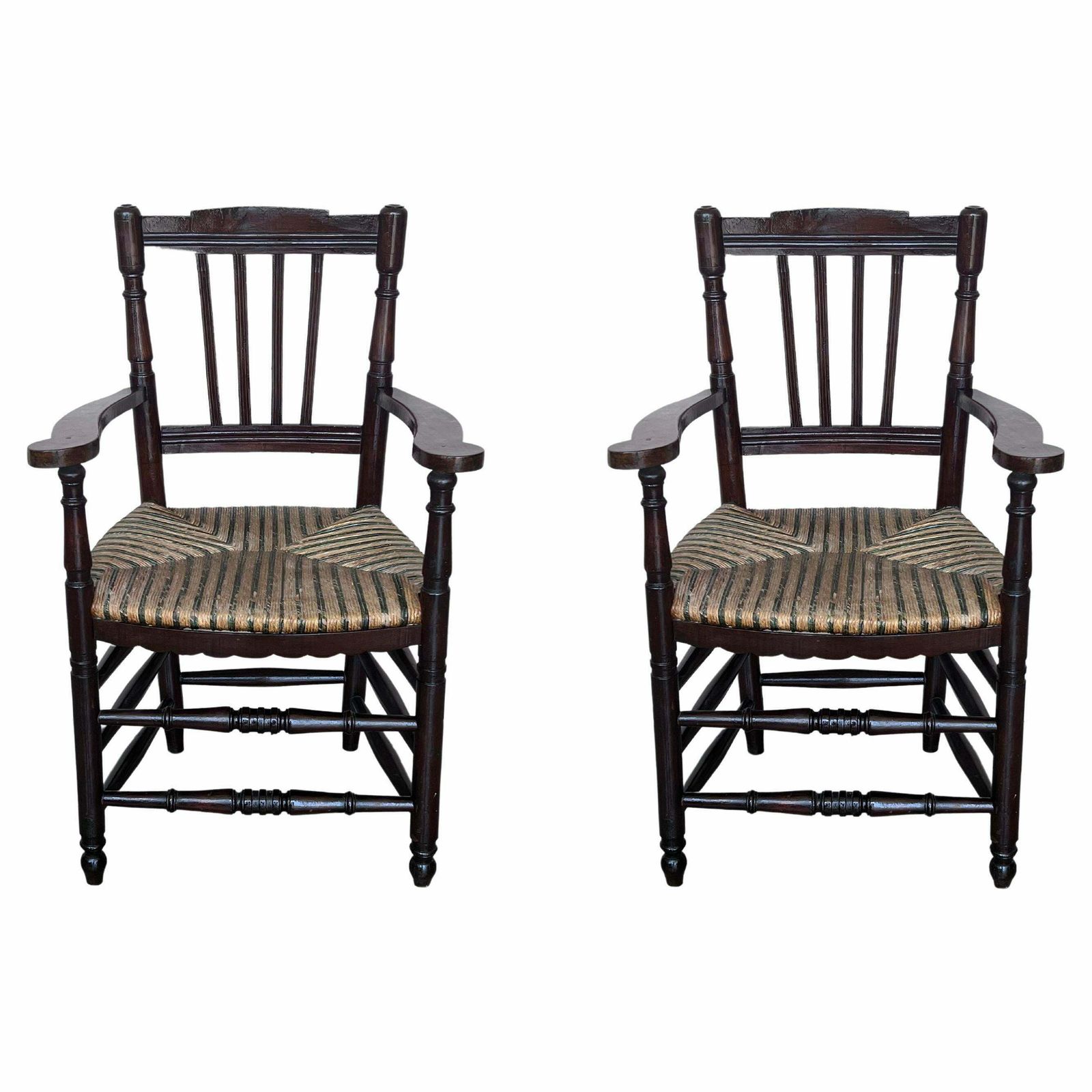 Pair Of Spanish Horseshoe Back And Cane Armchairs