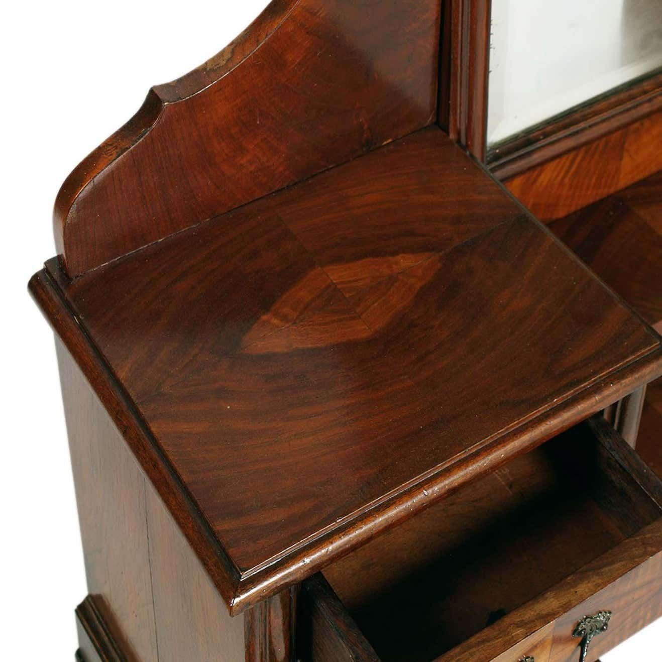 Early 20th C. Italian Art Nouveau Vanity In Walnut, Entry Mirror, Wax Polished photo Furniture