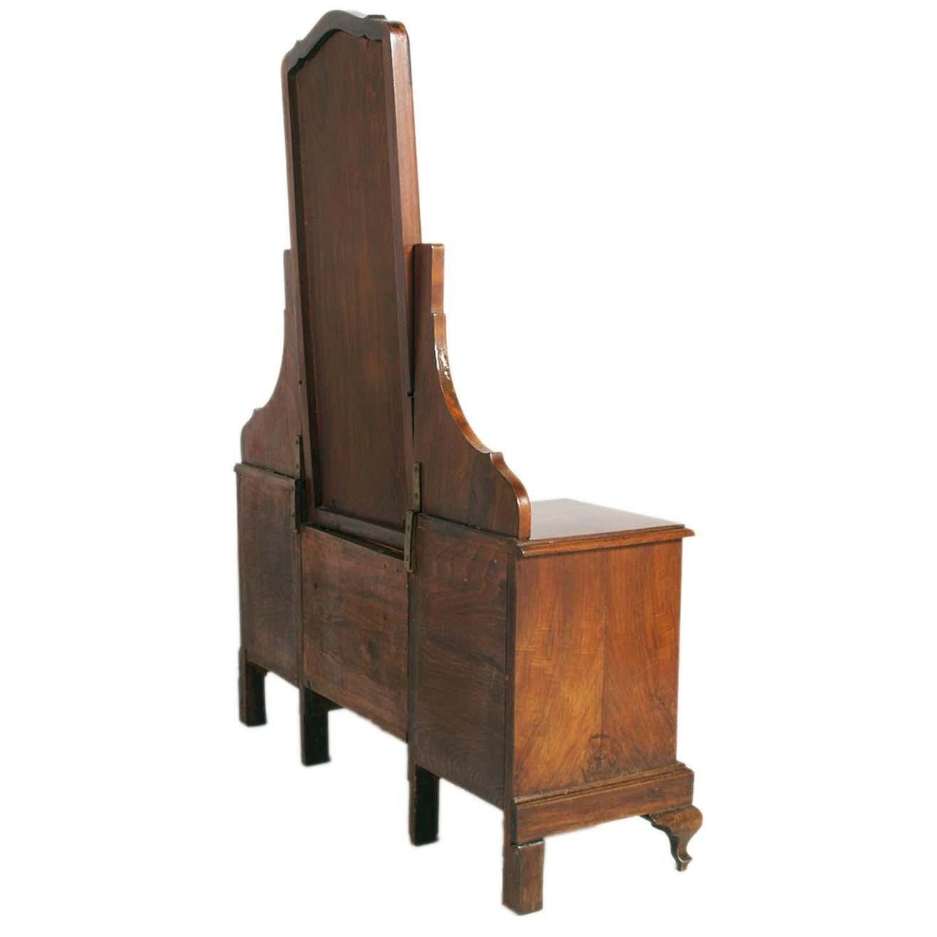Early 20th C. Italian Art Nouveau Vanity In Walnut, Entry Mirror, Wax Polished photo vinterior