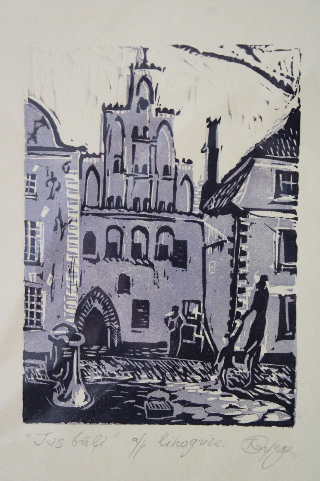 3 Brothers 2005 A/E Linocut Paper 23x12 Cm photo furniture