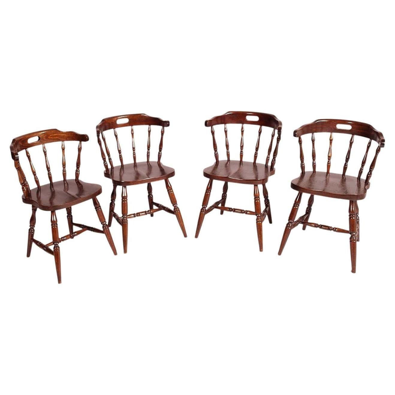 Mid Century Original Tyrolean Robust Armchairs In Chestnut Wood, Wax Polished