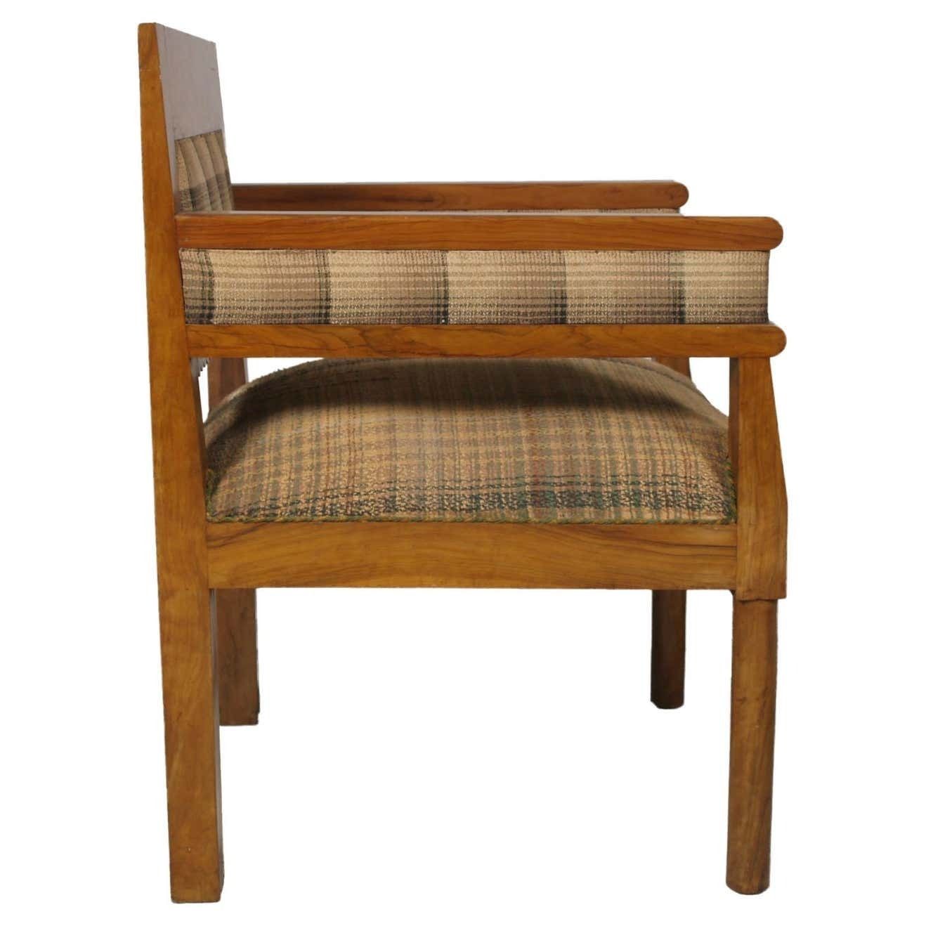 Italy Early 20th Century Art Deco Pair Armchairs, Solid Olive Wood, Wax Polished photo Furniture