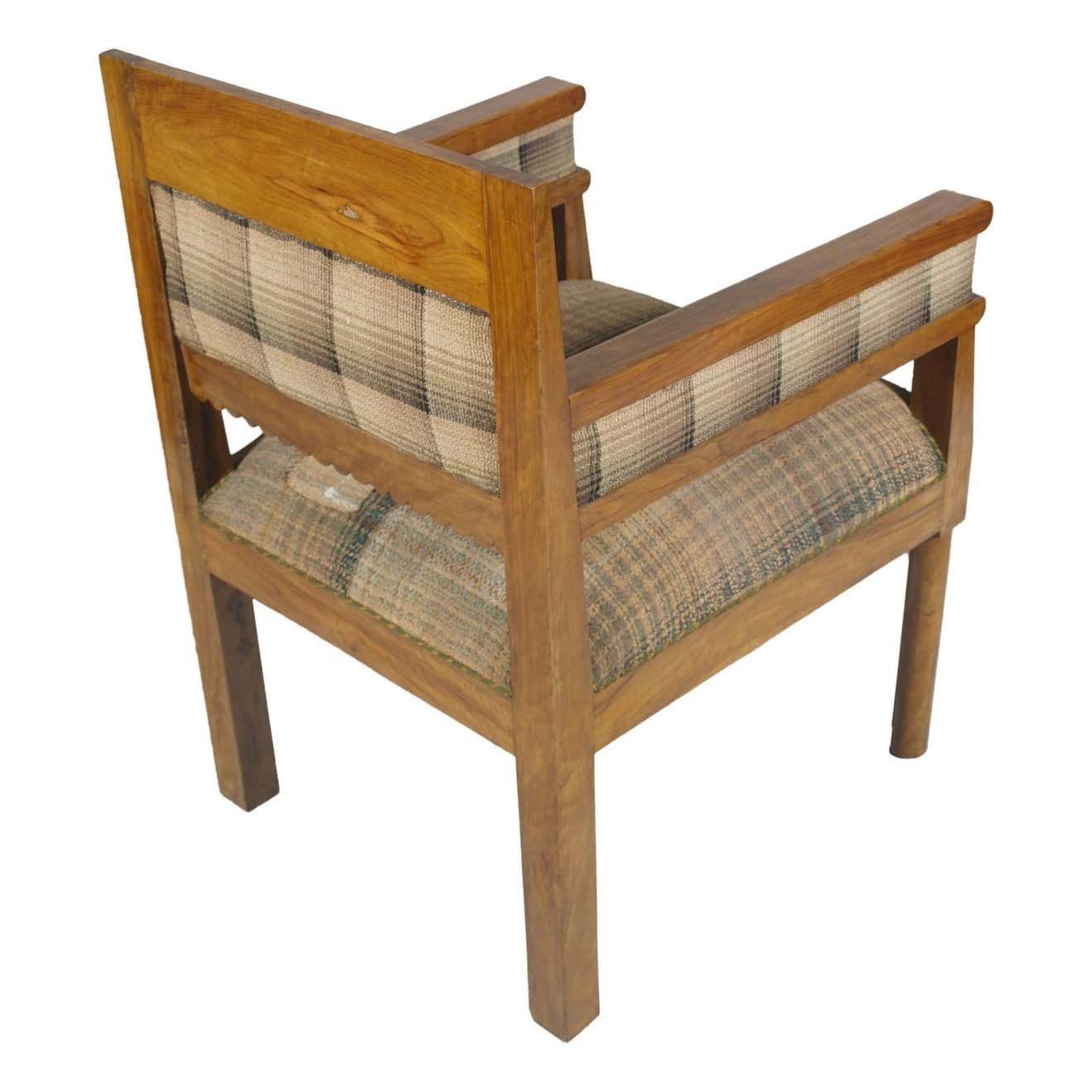 Italy Early 20th Century Art Deco Pair Armchairs, Solid Olive Wood, Wax Polished photo 9461.2