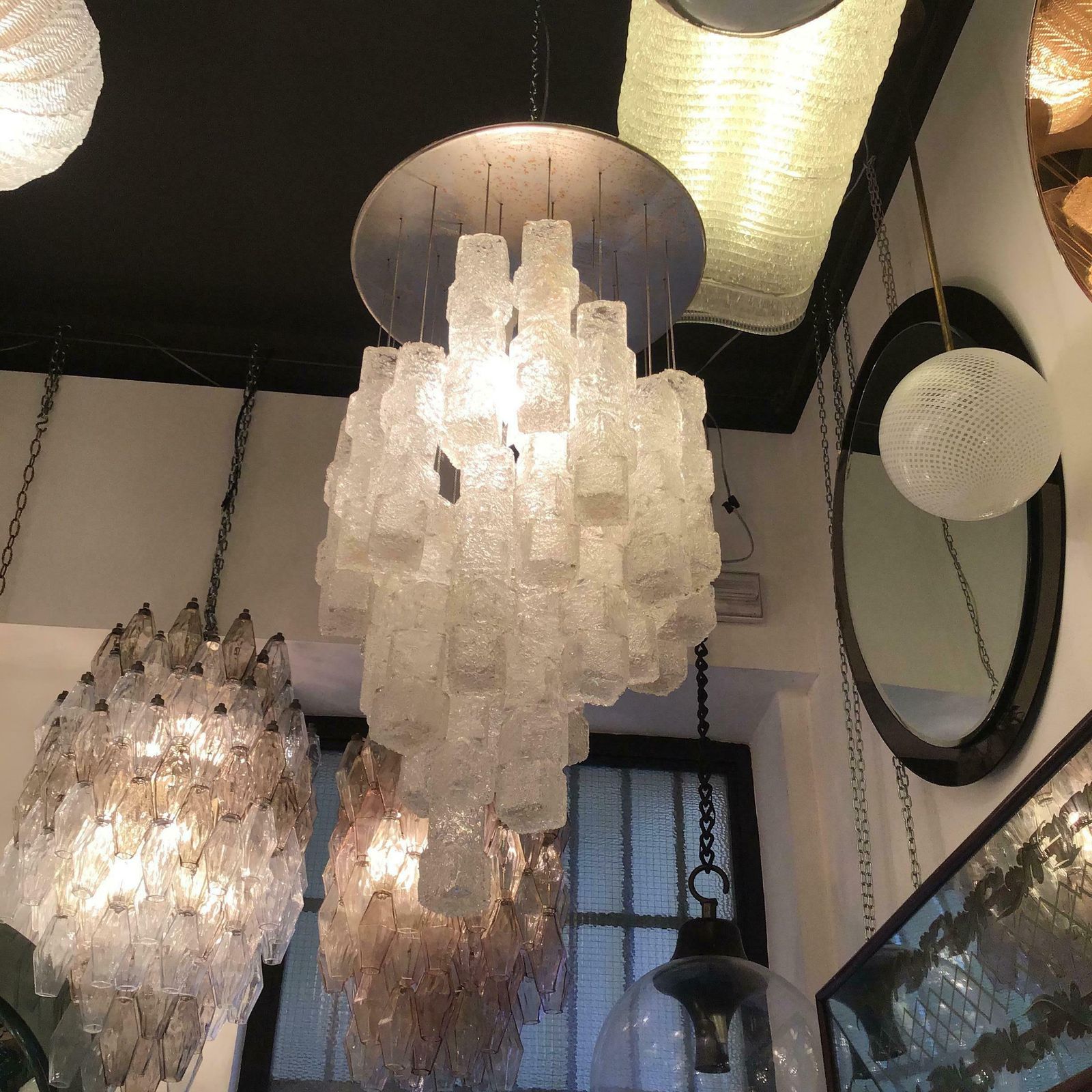 Zero Quattro Chandelier Murano Glass Metal Crome 1955 Italy photo Lighting