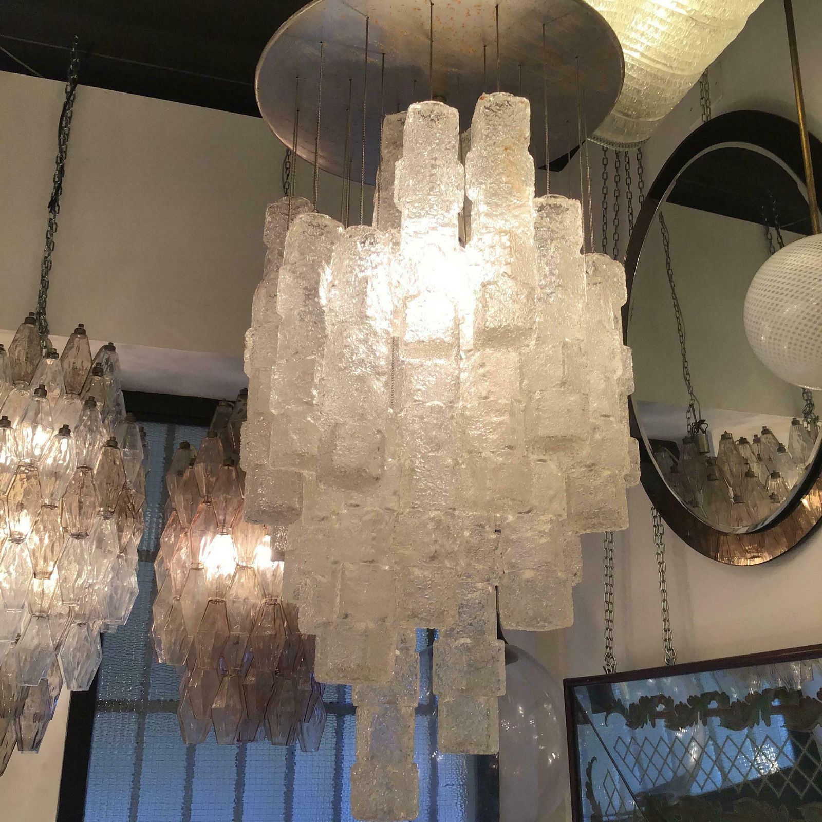 photo buy Zero Quattro Chandelier Murano Glass Metal Crome 1955 Italy