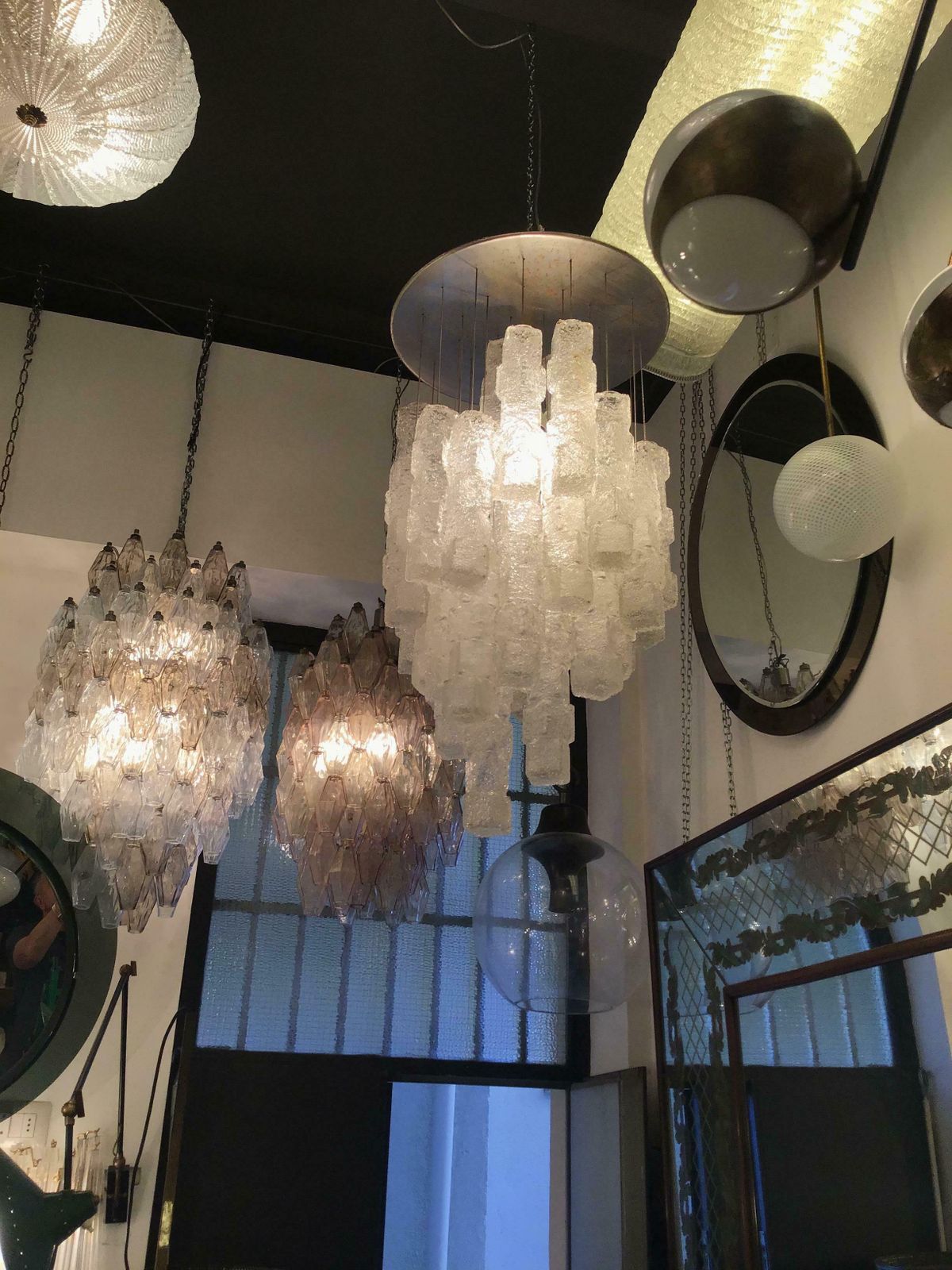 photo vintage Zero Quattro Chandelier Murano Glass Metal Crome 1955 Italy