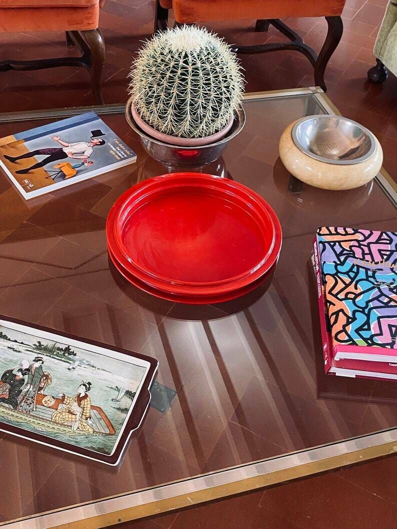 Gianfranco Frattini, Red Centerpiece / Tray, Progetti Italy, 1970s photo furniture