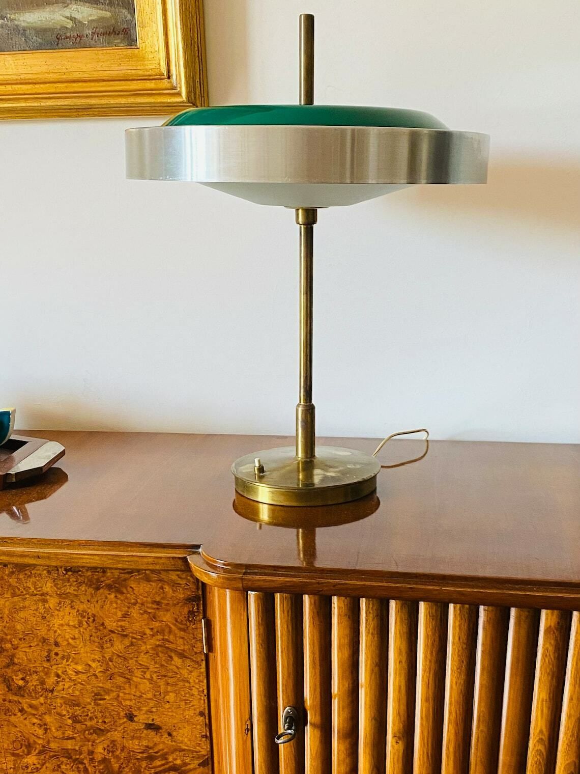 Oscar Torlasco, Important Brass And Glass Table / Desk Lamp, Prod. Lumi, 1960 Ca. photo for sale
