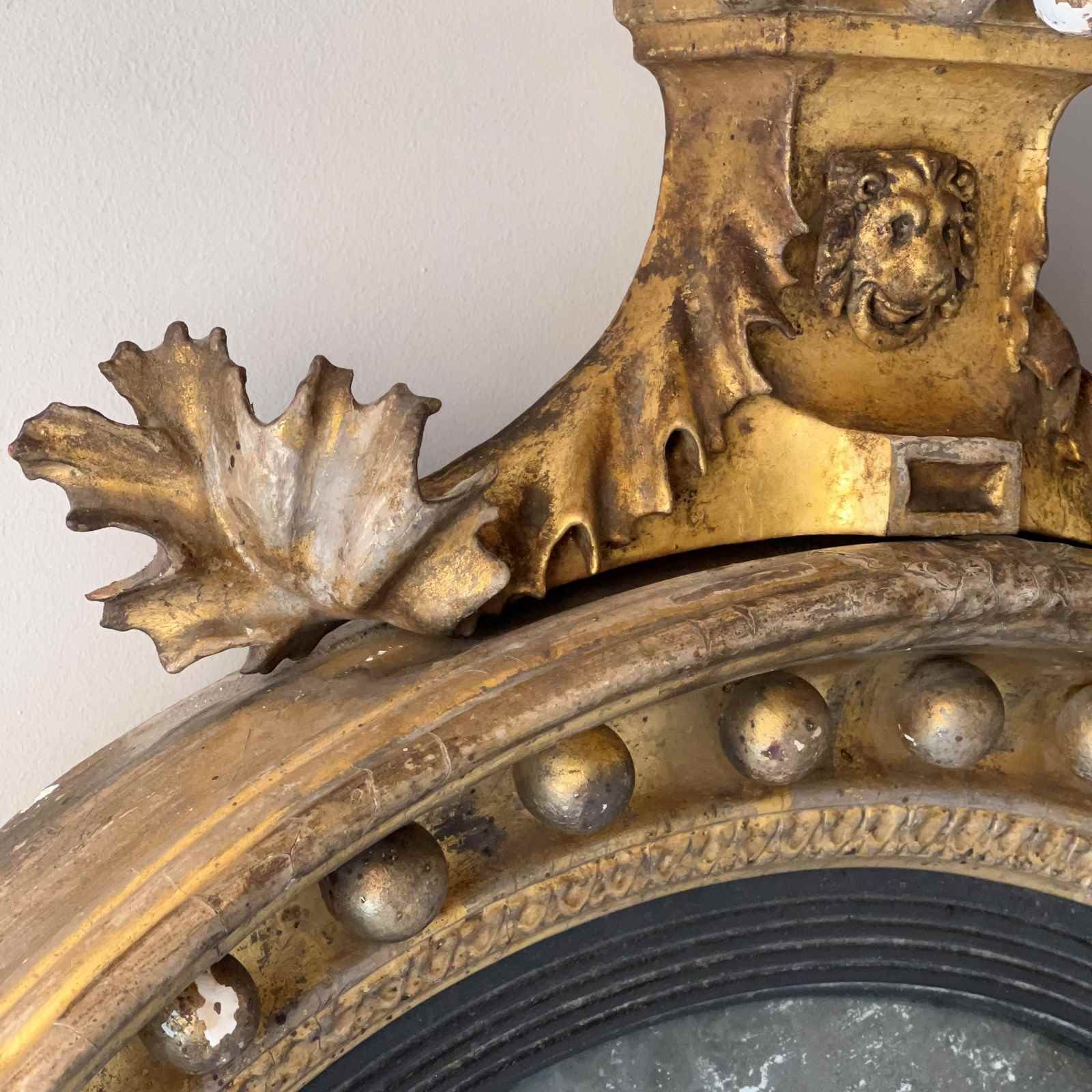 Regency Carved Giltwood Convex Wall Mirror photo for sale