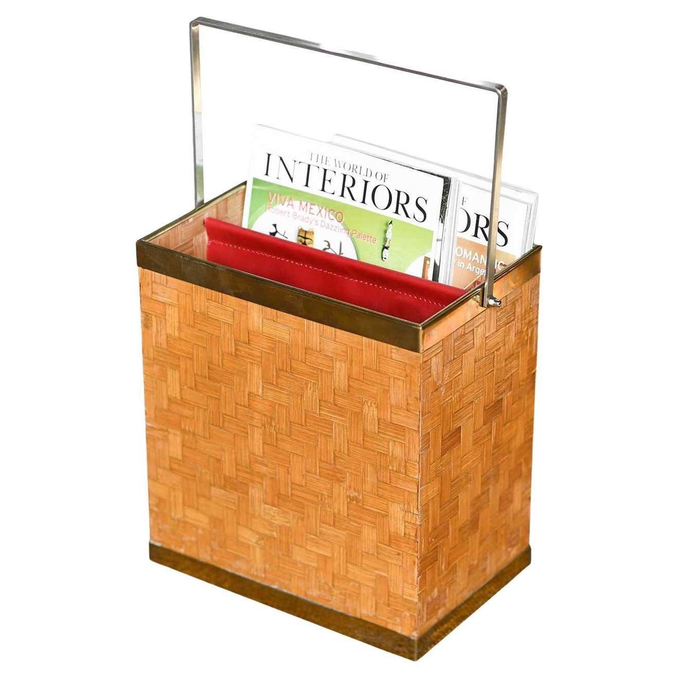 Bamboo Magazine Rack With Brass Details, Italian Production, 1980