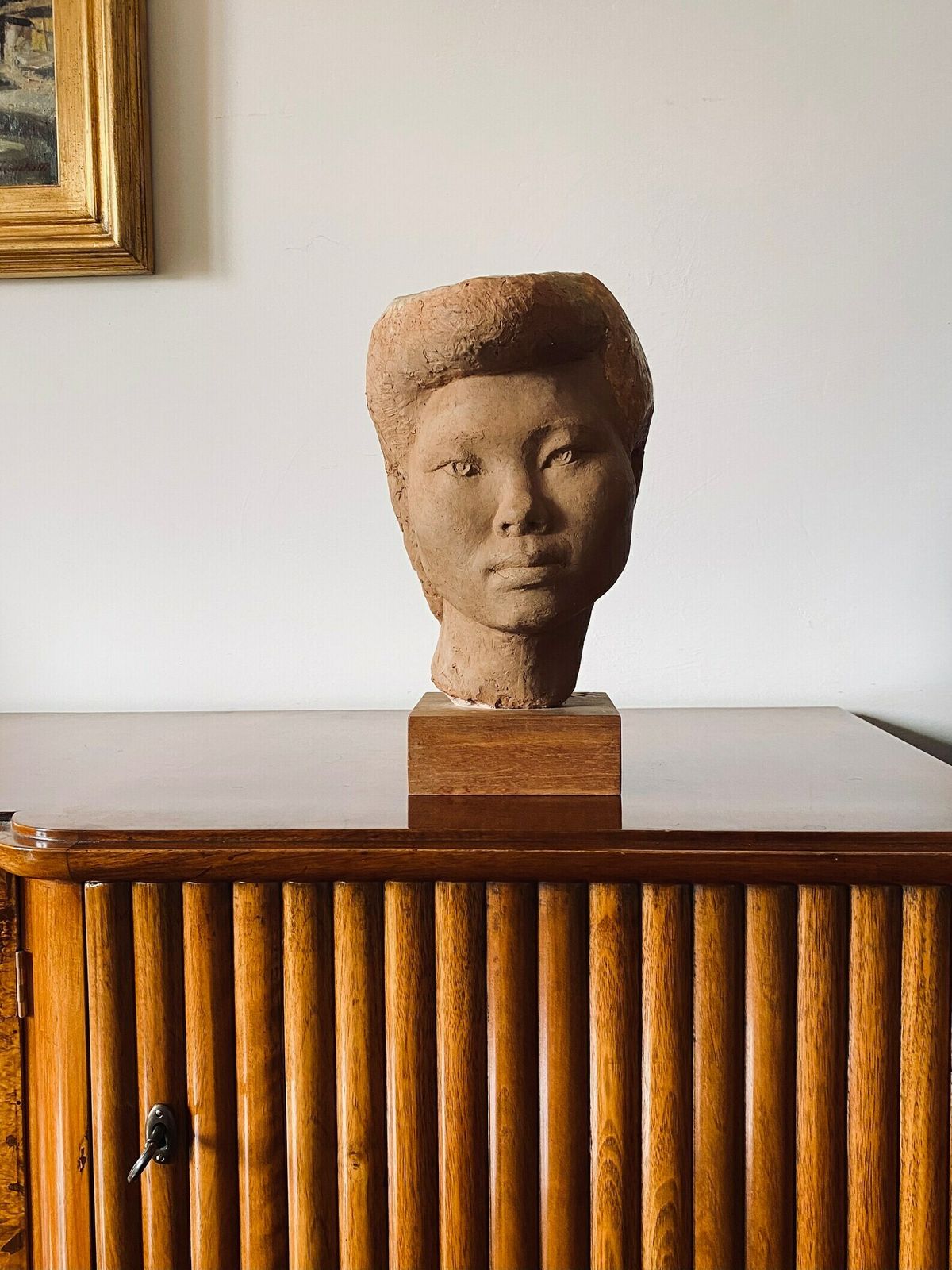 Willy Gordon, Terracotta Japanese Girl Akito Head Sculpture, France 1940s photo furniture
