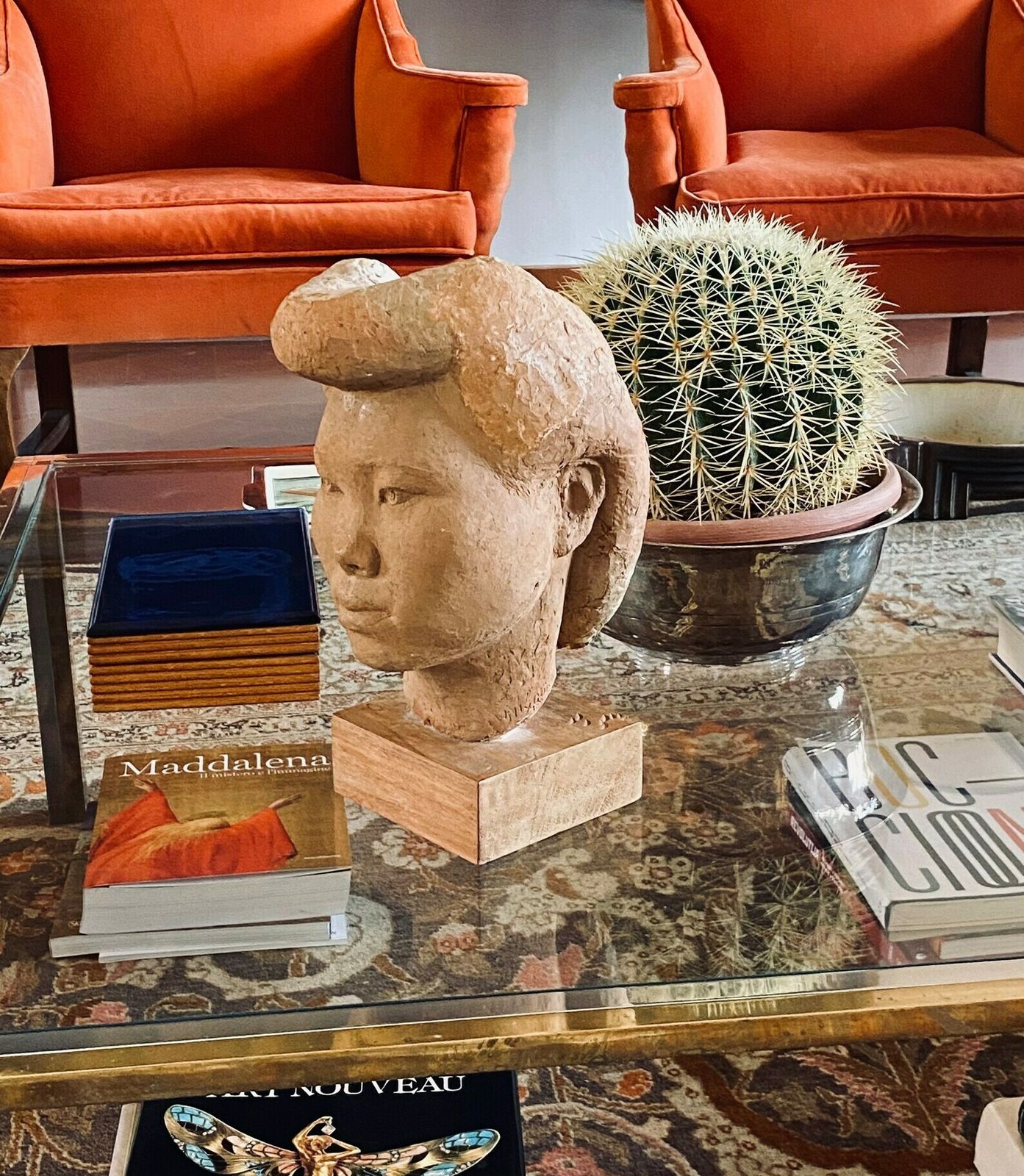 Willy Gordon, Terracotta Japanese Girl Akito Head Sculpture, France 1940s photo for sale