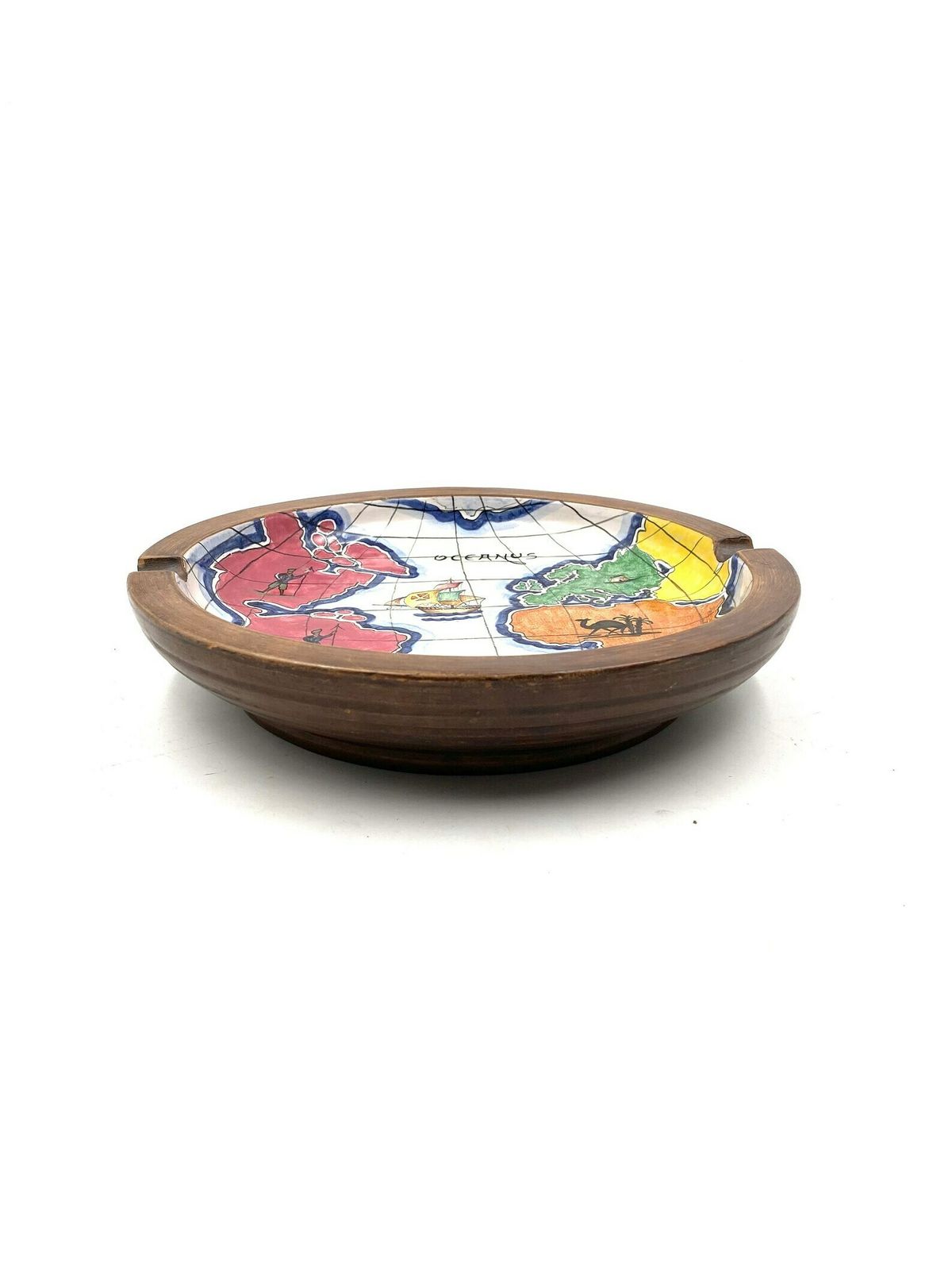 Polychrome Ceramic World Map Catchall / Ashtray, Zaccagnini Italy 1940s photo for sale
