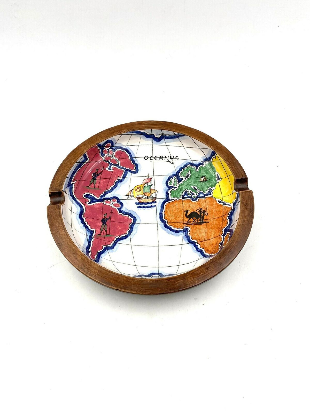 Polychrome Ceramic World Map Catchall / Ashtray, Zaccagnini Italy 1940s photo buy