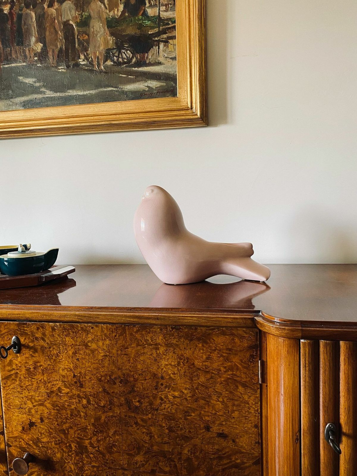 Zaccagnini, "Pink Dove" Crackled Earthenware Sculpture, Italy 1940 photo Art