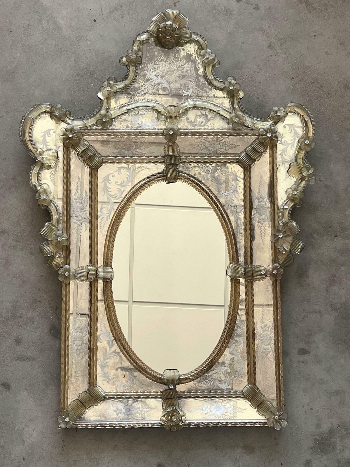 18th Century Crest Top Venetian Rectangular Mirror, Handmade And Hand Silvered photo 7335.0