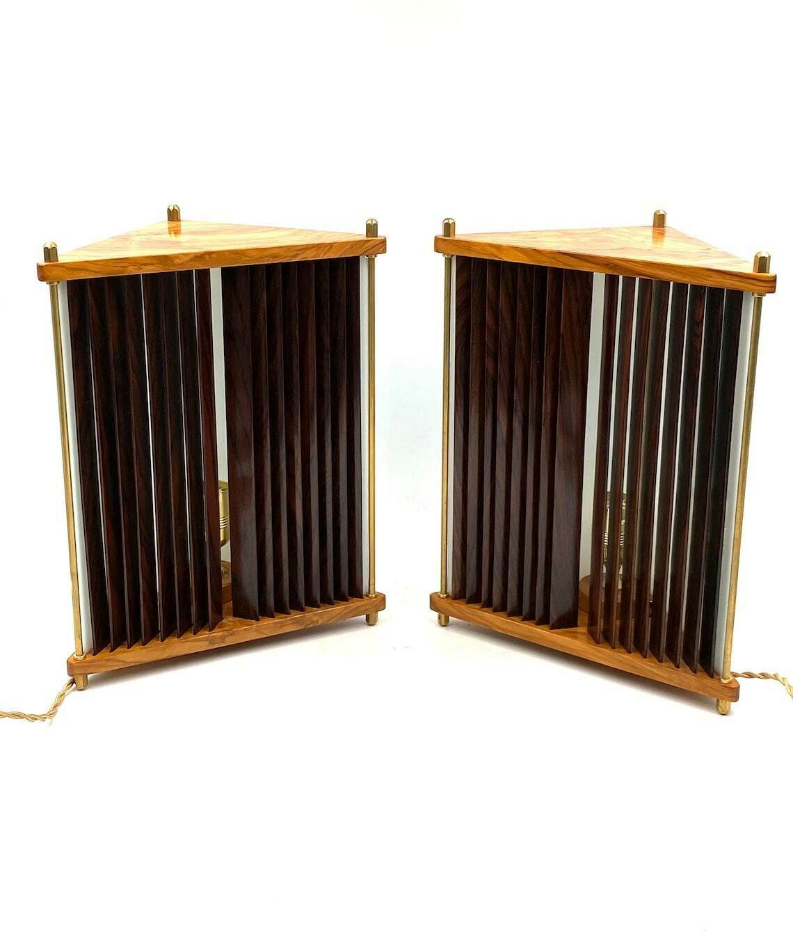 Leonardo Mosso, 2 Palisander And Brass Table Lamps, Italy 1970s