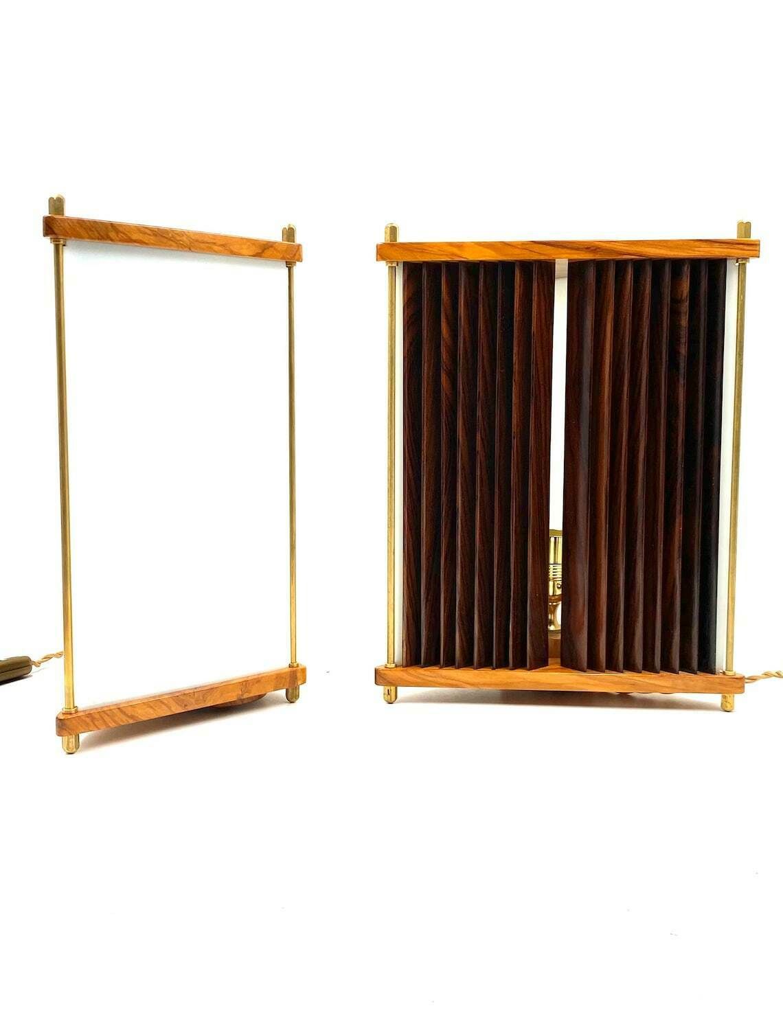 Leonardo Mosso, 2 Palisander And Brass Table Lamps, Italy 1970s photo Home Decor