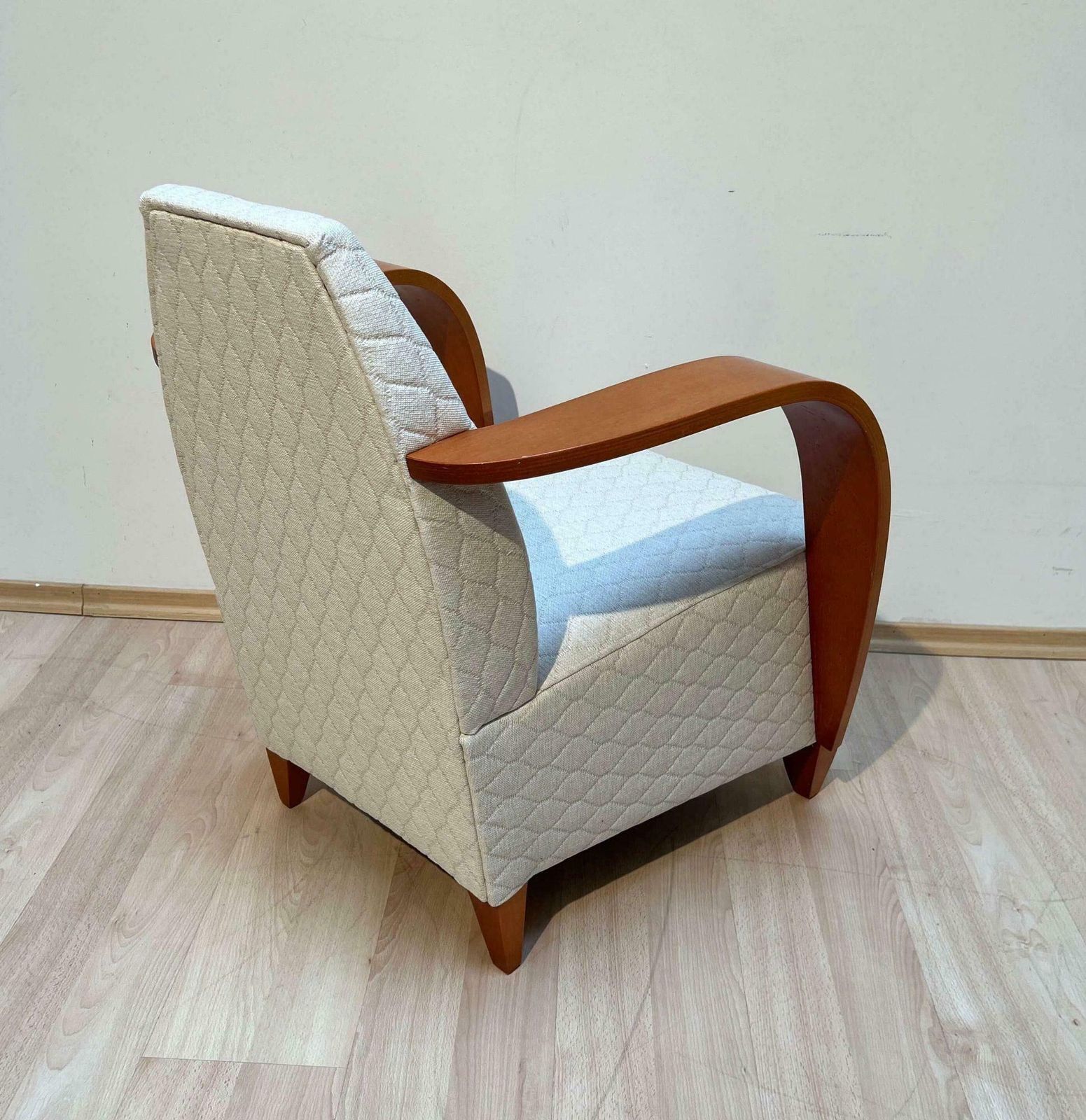 Spanish Design Club Chair, Beech, Plywood, Cream Quilt Fabric, 1990s photo buy