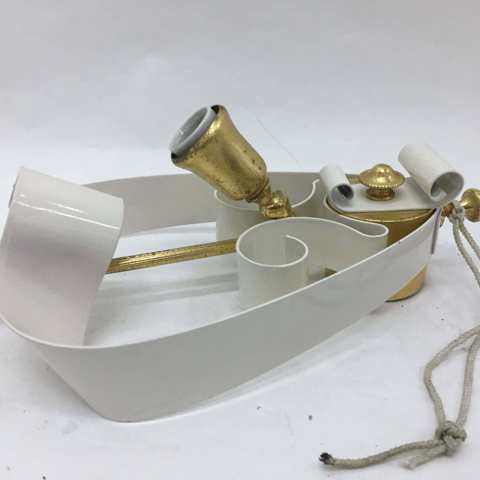 1950s Two Mid Century Modern Italian Brass And White Painted Metal Wall Sconces photo buy