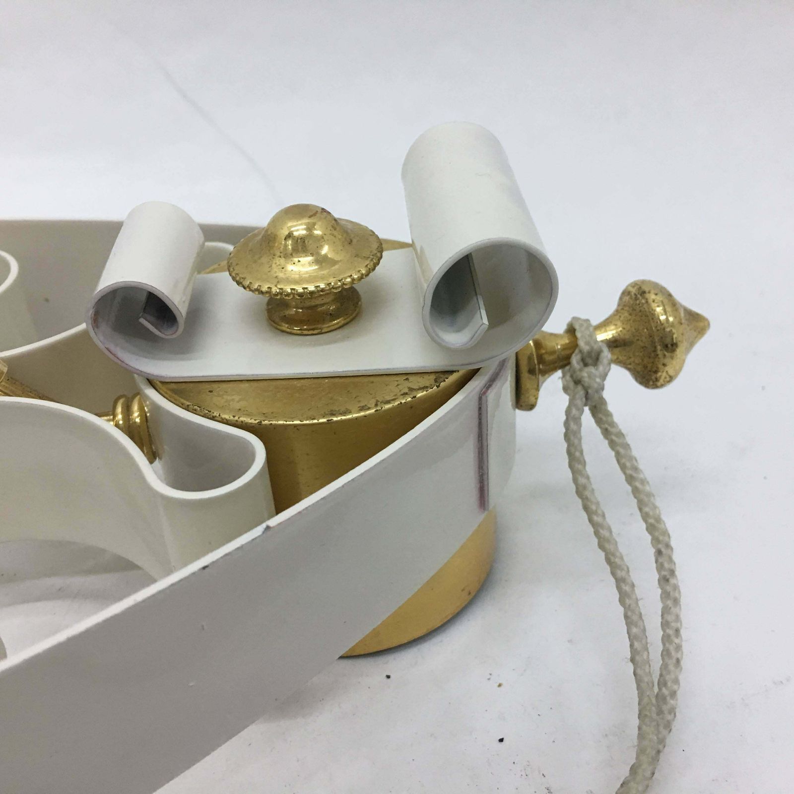 1950s Two Mid Century Modern Italian Brass And White Painted Metal Wall Sconces photo vintage