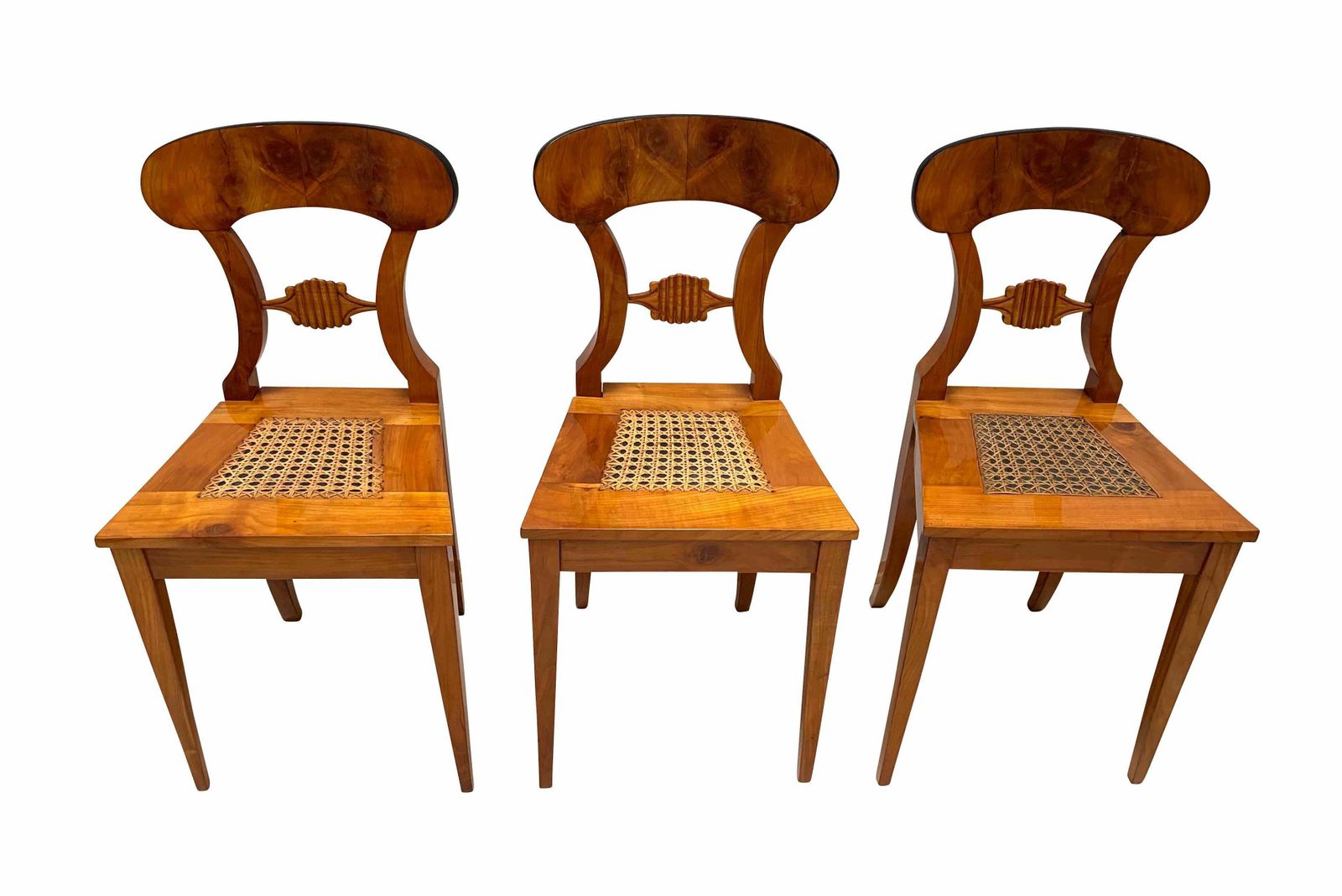 Set Of Six Biedermeier Board Chairs, Cherry Wood And Mesh, Vienna, Circa 1830 photo vinterior