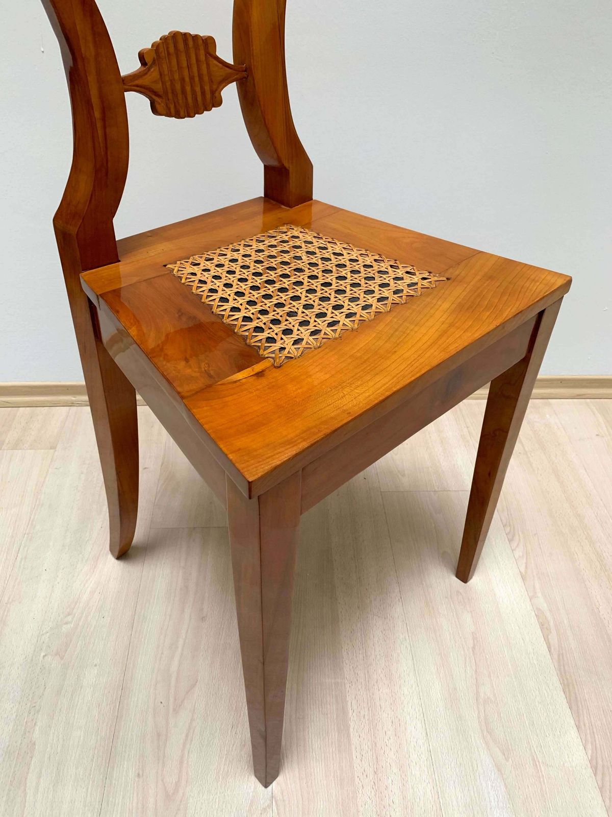 photo buy Set Of Six Biedermeier Board Chairs, Cherry Wood And Mesh, Vienna, Circa 1830