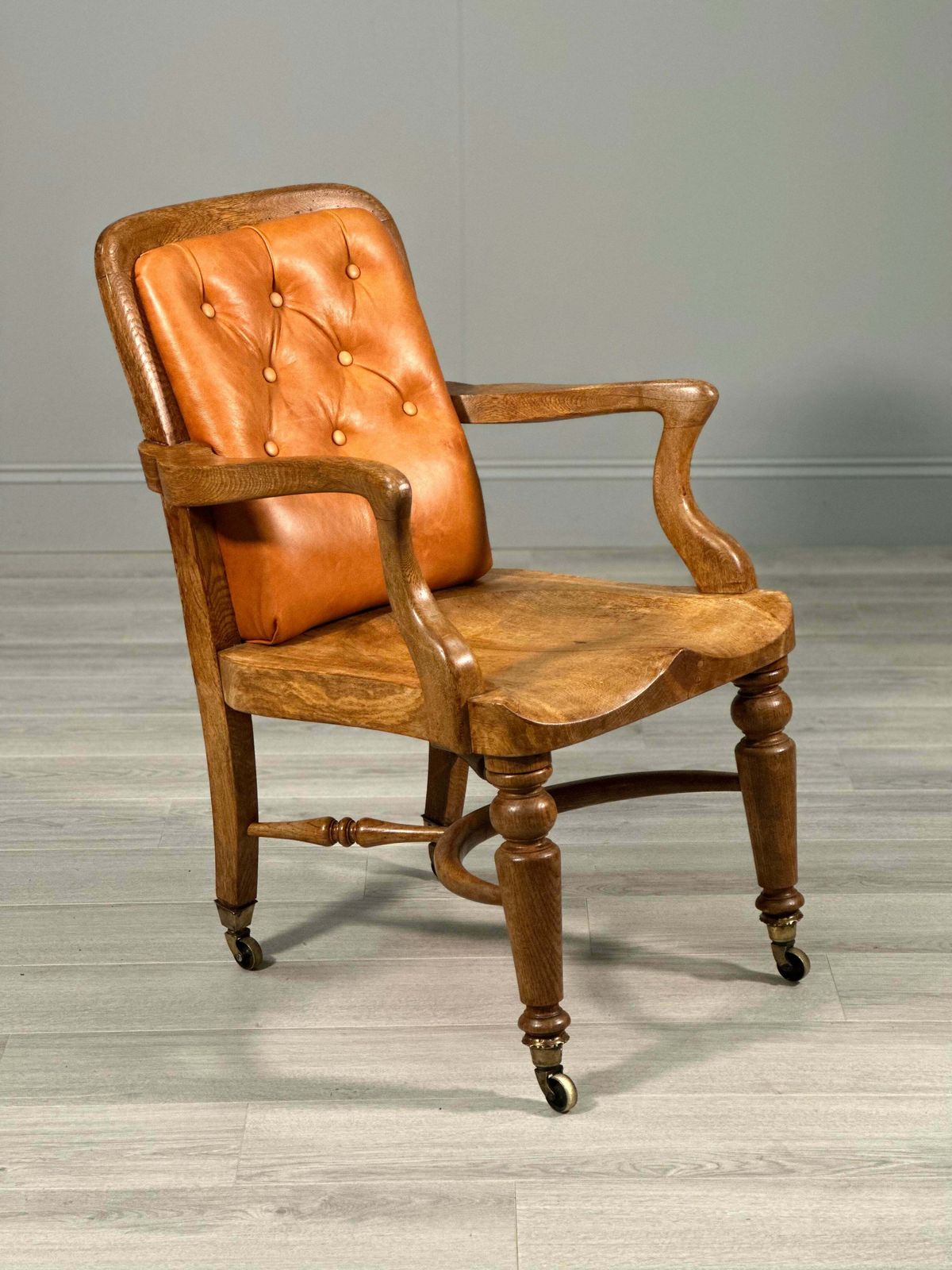Antique Oak And Leather Desk Chair