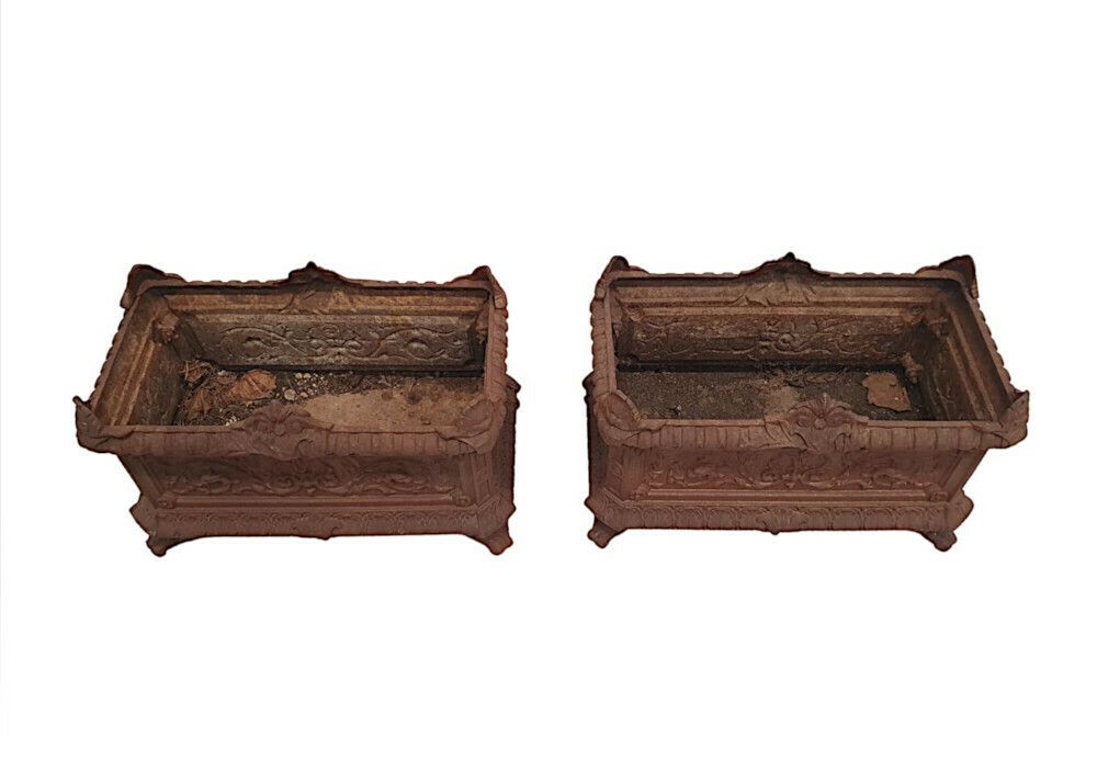 A Rare Pair Of 19th Century Cast Iron Garden Planters photo Garden Decor