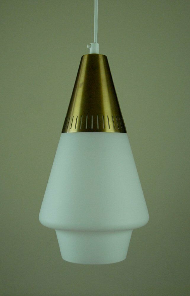 Opaline Glass And Brass Pendant Lamp For Asea Belysning Sweden, 1960s photo buy