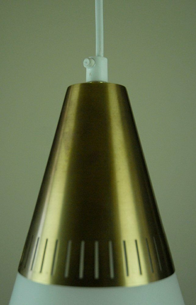 Opaline Glass And Brass Pendant Lamp For Asea Belysning Sweden, 1960s photo vinterior