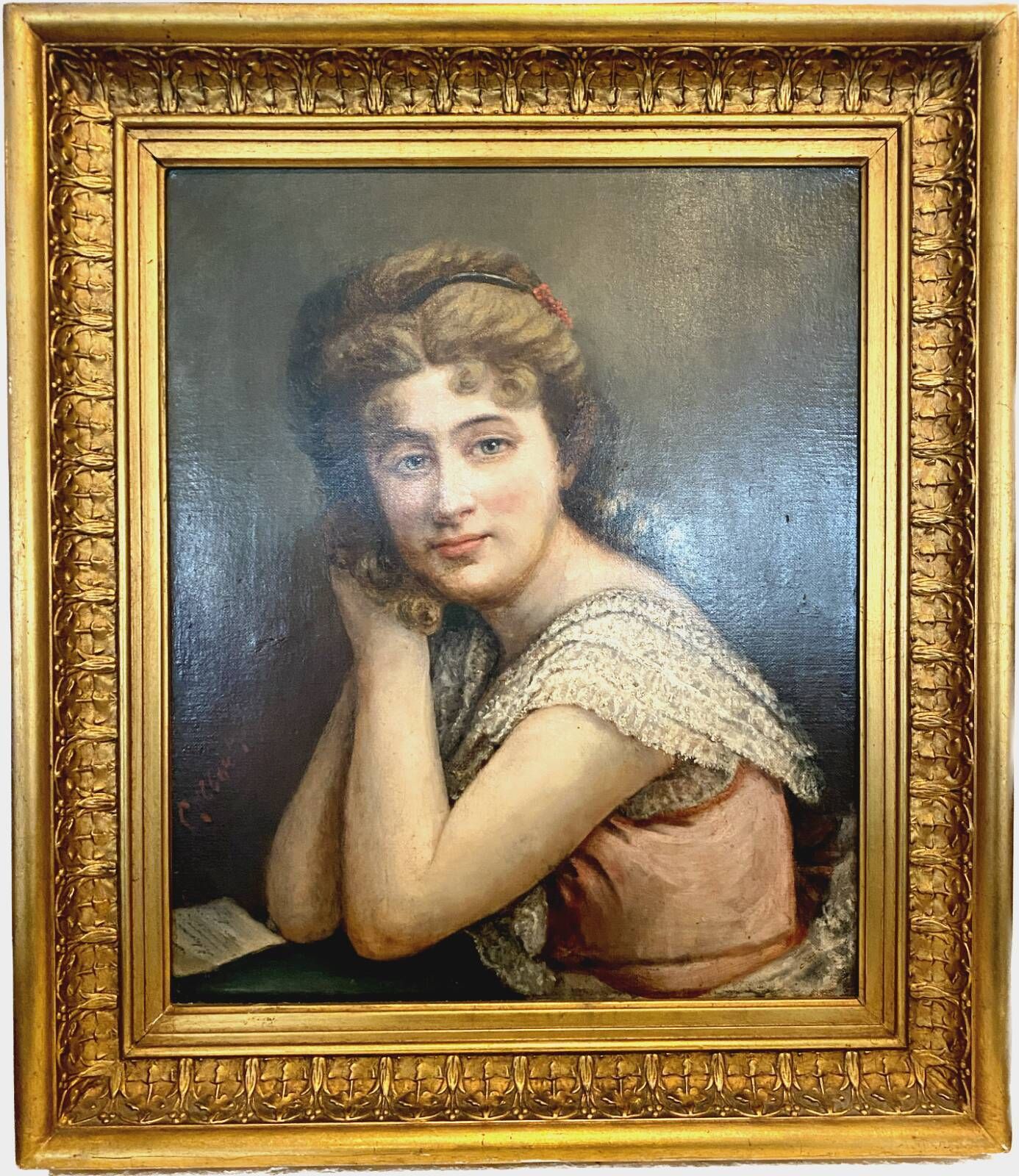Oil On Canvas Portrait Of A Young Woman In Bust "XX Century photo 767.102475