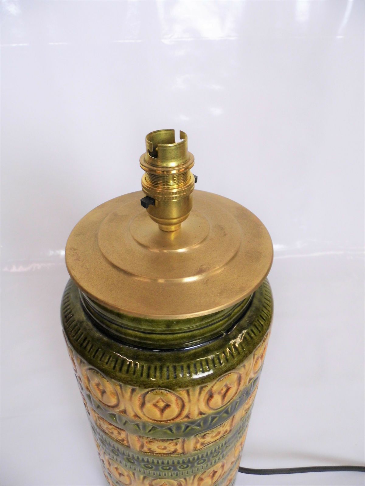 Vintage Retro West German Scheurich Ceramic Lamp Mustard And Green photo buy